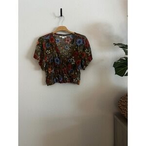 O'Neill Womens Floral Wrap Crop Top Short Sleeve Size S